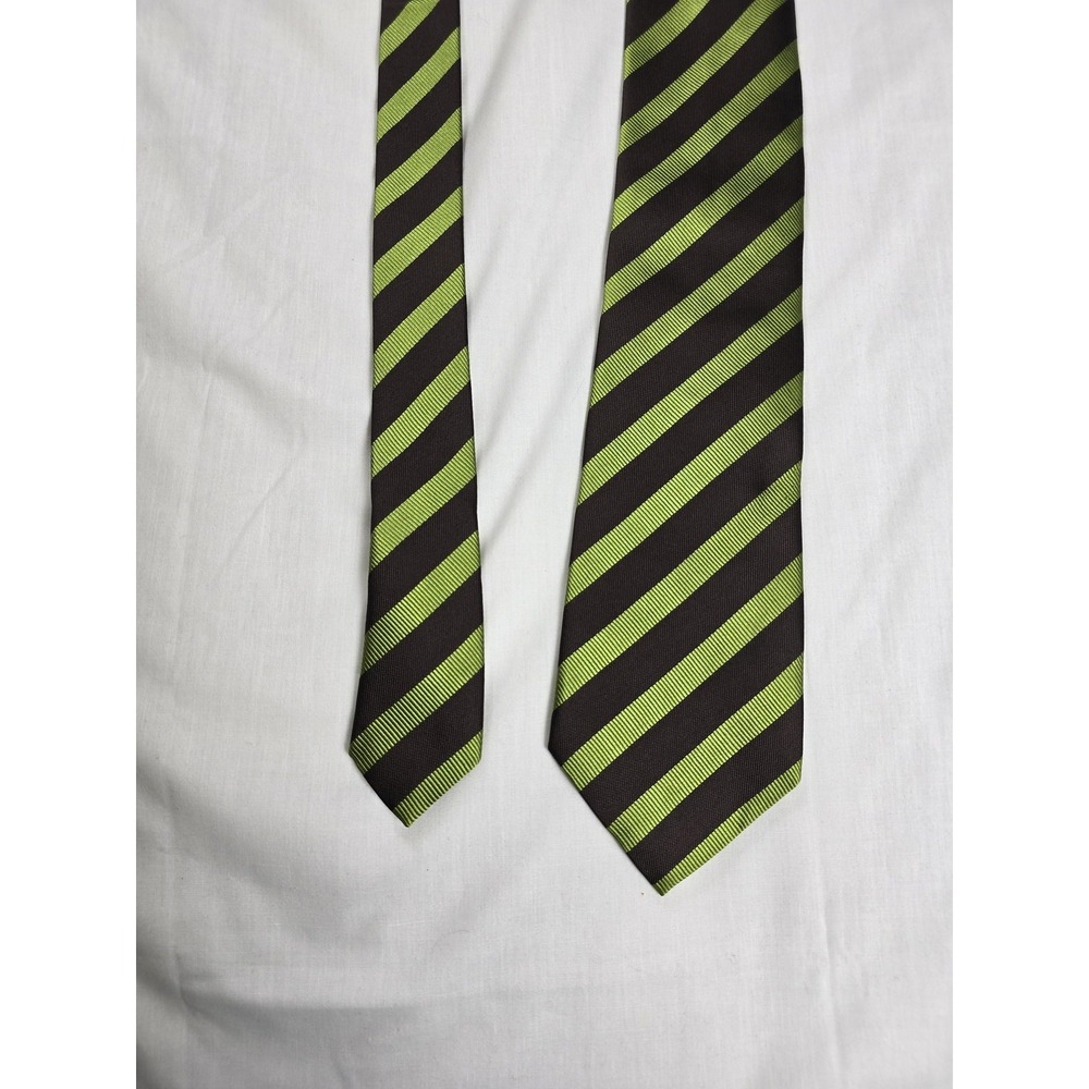 Santorelli Necktie Mens Brown Green Diagonal Striped 100% Silk Handmade Italy